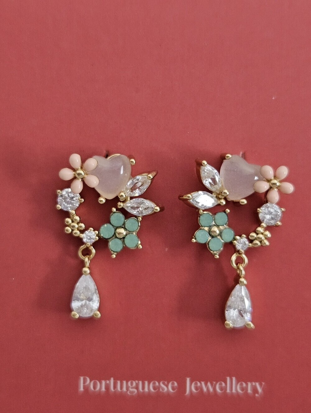 NWT Ráizes Portuguese Jewellery Dainty Floral Wreath Earrings With Teardrop - Picture 3 of 8
